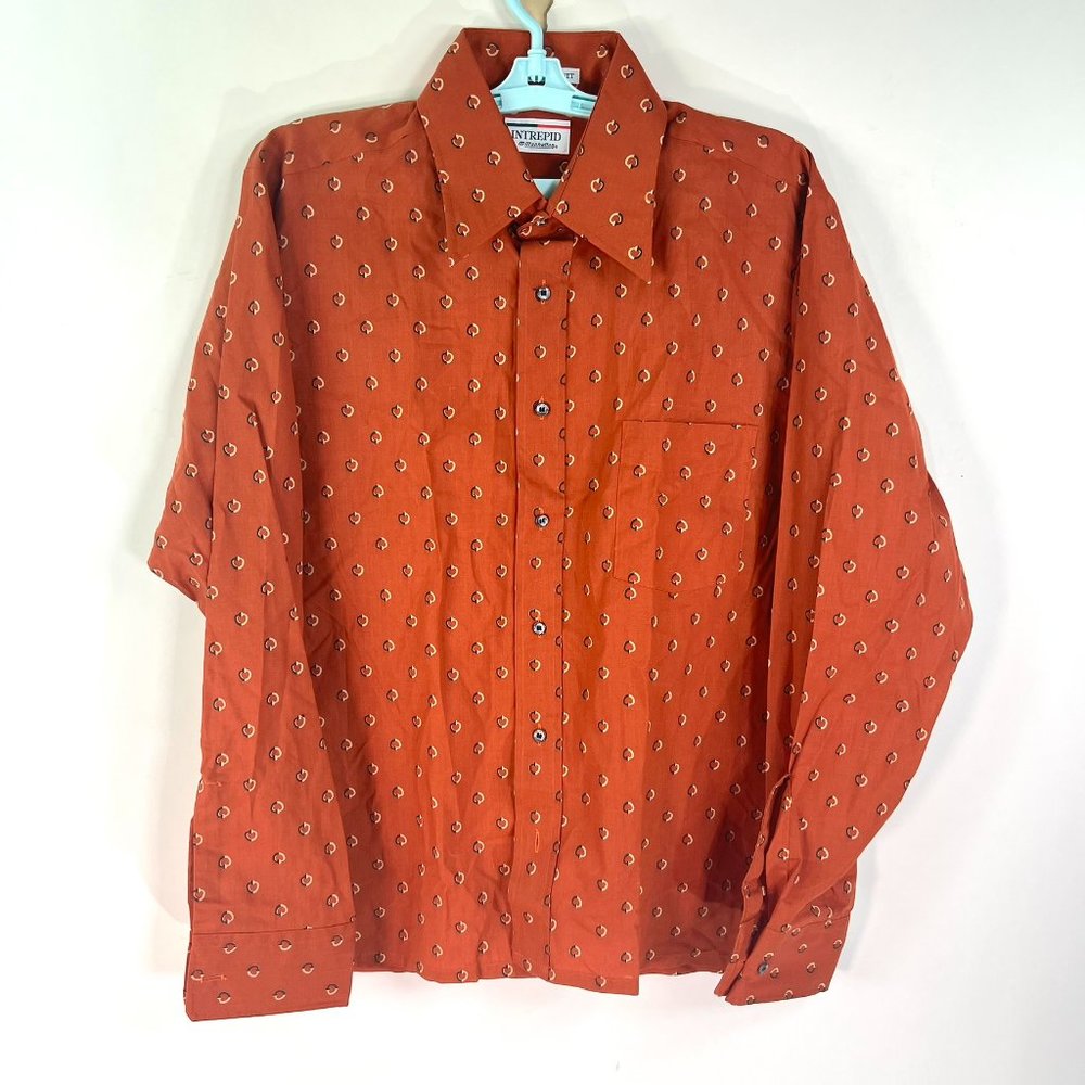 Intrepid Manhattan Button Up Euro Fit Shirt Mens Size 16.5 L Orange Geometric